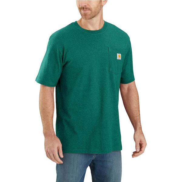 Carhartt Men's Large Cadmium Green Heather Cotton/Polyester Loose Fit Heavyweight Short-Sleeve Pocket T-Shirt K87-L07 The Home Depot