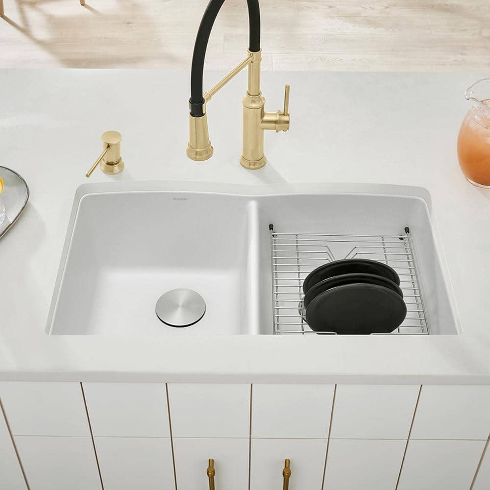 White Silgranit Double Basin Undermount Kitchen Sink