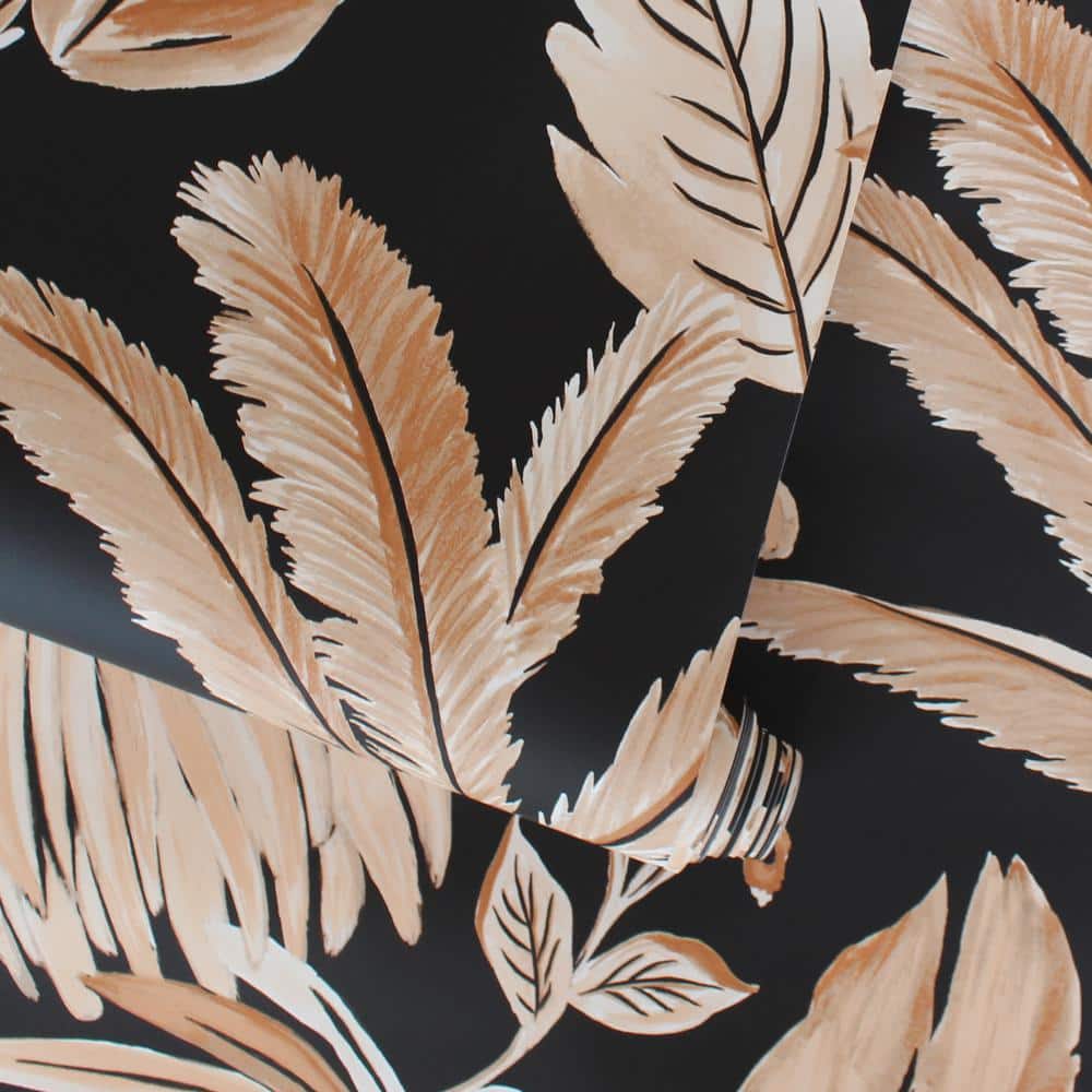 Black and Beige Tropical Flamingo Peel and Stick Wallpaper Roll