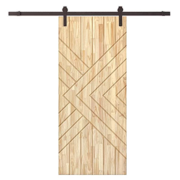 CALHOME 30 in. x 80 in. Natural Pine Wood Unfinished Interior Sliding Barn Door with Hardware Kit