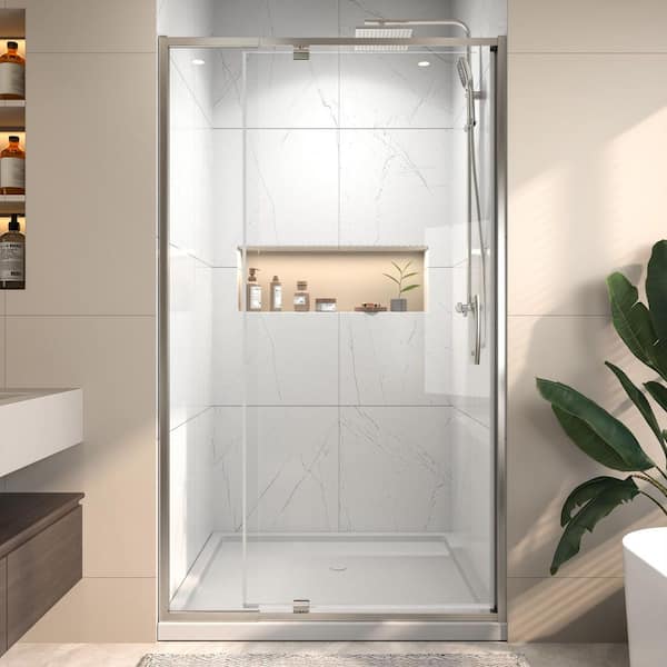 Xspracer Victoria 38-42 in. W x 71 in. H Pivot Swing Framed Shower Door in Brushed Nickel with Clear SGCC Tempered Glass