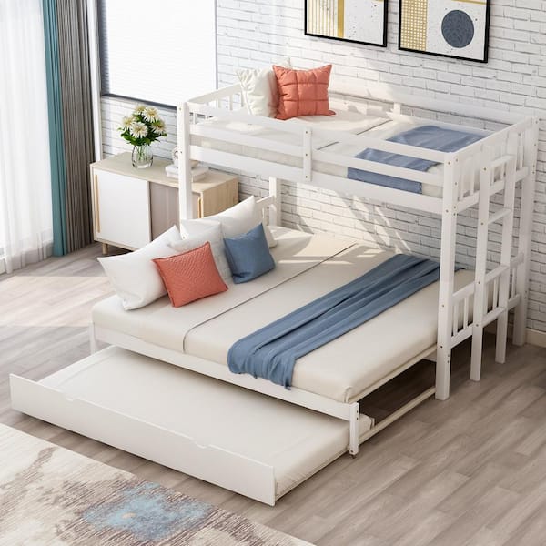 White Twin Over King Bunk Bed, Twin Bed To King Trundle