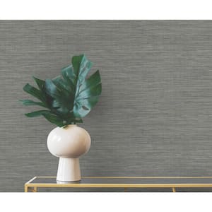 Grey Winn Charcoal Faux Grasscloth Wallpaper Sample