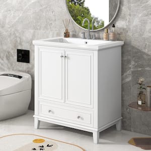 30 in. Functional Storage Wood Cabinet Freestanding White Bathroom Vanity with White Sink Combo, 2-Doors, 1-Drawer