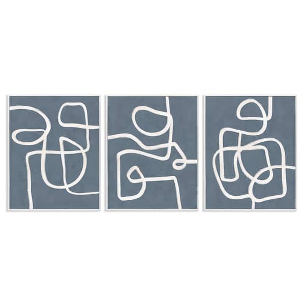 Stupell Industries Squiggles on Grey by Nina Blue 3-Pieces White Framed Abstract Giclee Art Print 14 in. x 11 in.