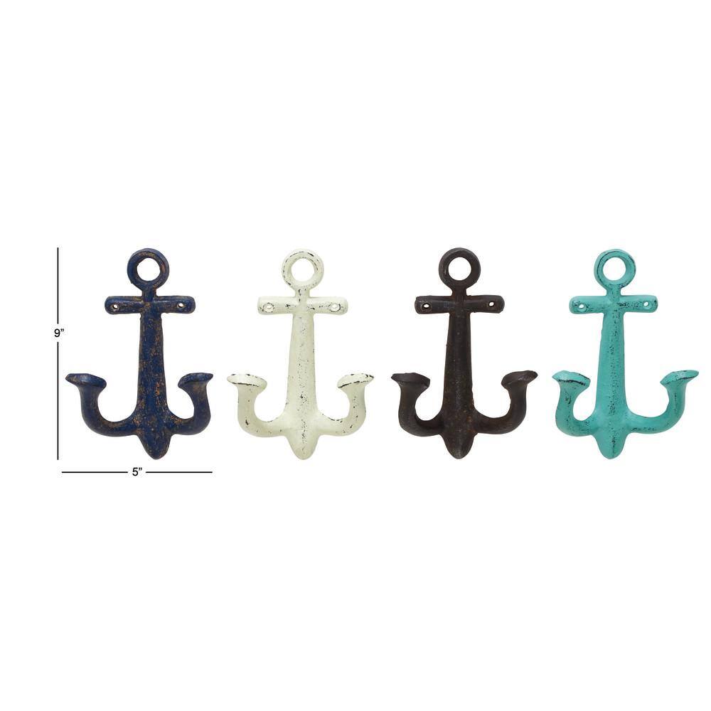 Multicolored Metal Anchor Wall Hooks Set of Four
