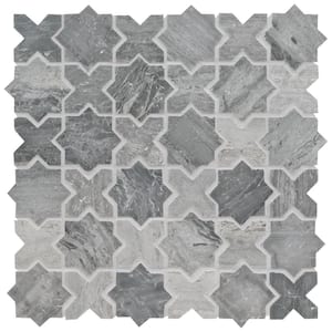 Montague Blue Oak 11.81 in. x 11.81 in. x 10mm Polished Mosaic Marble Floor and Wall Tile (0.97 sq. ft./Each)