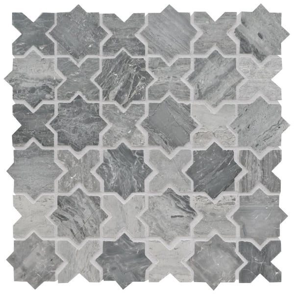 MSI Montague Blue Oak 12 in. x 12 in. x 0.38 in. Polished Mosaic Marble Mesh-Mounted Floor and Wall Tile (0.97 sq. ft./Each)