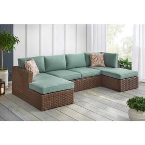 Hawthorn Estates 3-Piece Wicker Outdoor Patio Sectional Set with Light Blue Cushions