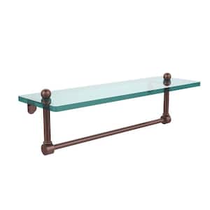 16 in. L x 5 in. H x 5 in. W Clear Glass Vanity Bathroom Shelf with Integrated Towel Bar in Antique Copper