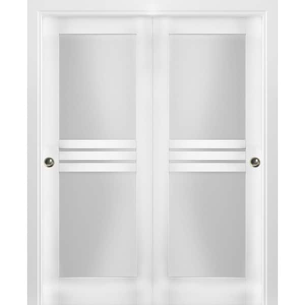 VDOMDOORS 7222 48 in. x 80 in. 1 Panel White Finished MDF Sliding Door with Closet Bypass Hardware