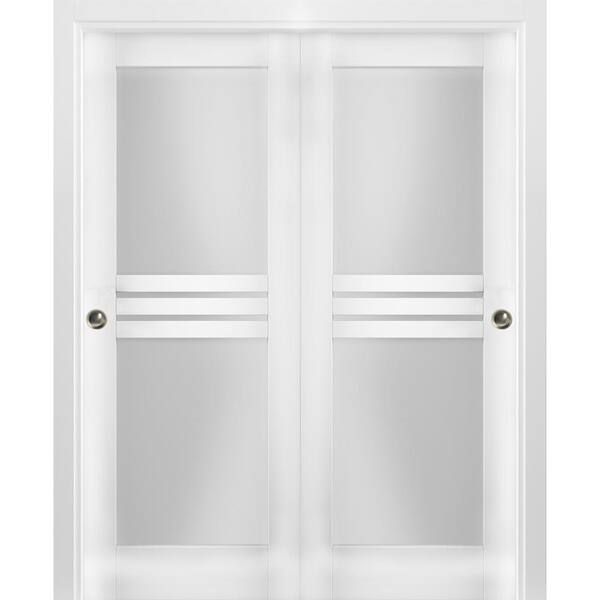 VDOMDOORS 7222 48 in. x 96 in. 1 Panel White Finished MDF Sliding Door with Closet Bypass Hardware