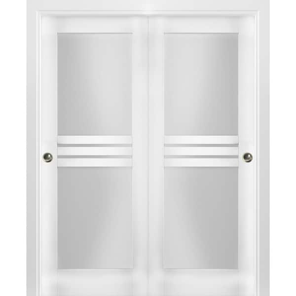 VDOMDOORS 7222 48 in. x 96 in. 1 Panel White Finished MDF Sliding Door with Closet Bypass Hardware