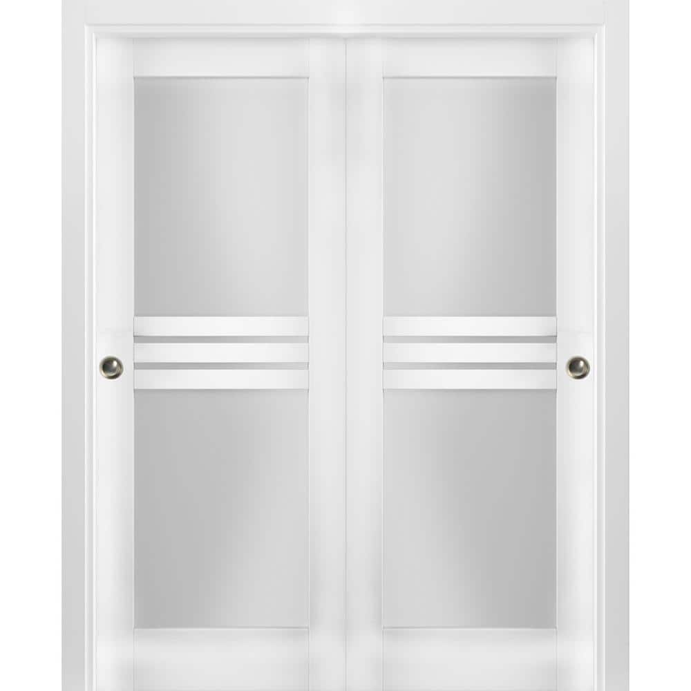 VDOMDOORS 7222 64 in. x 80 in. 1 Panel White Finished MDF Sliding Door with Closet Bypass Hardware -  7222DBDWS64