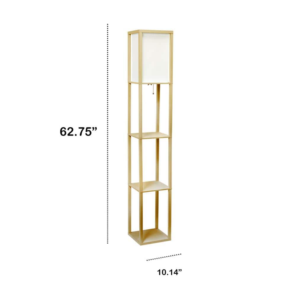Tan Multifunctional Floor Lamp with Linen Shade and Storage Shelves