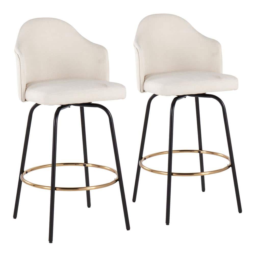 Ahoy Beige Fabric and Black Metal Swivel Counter Stool Set