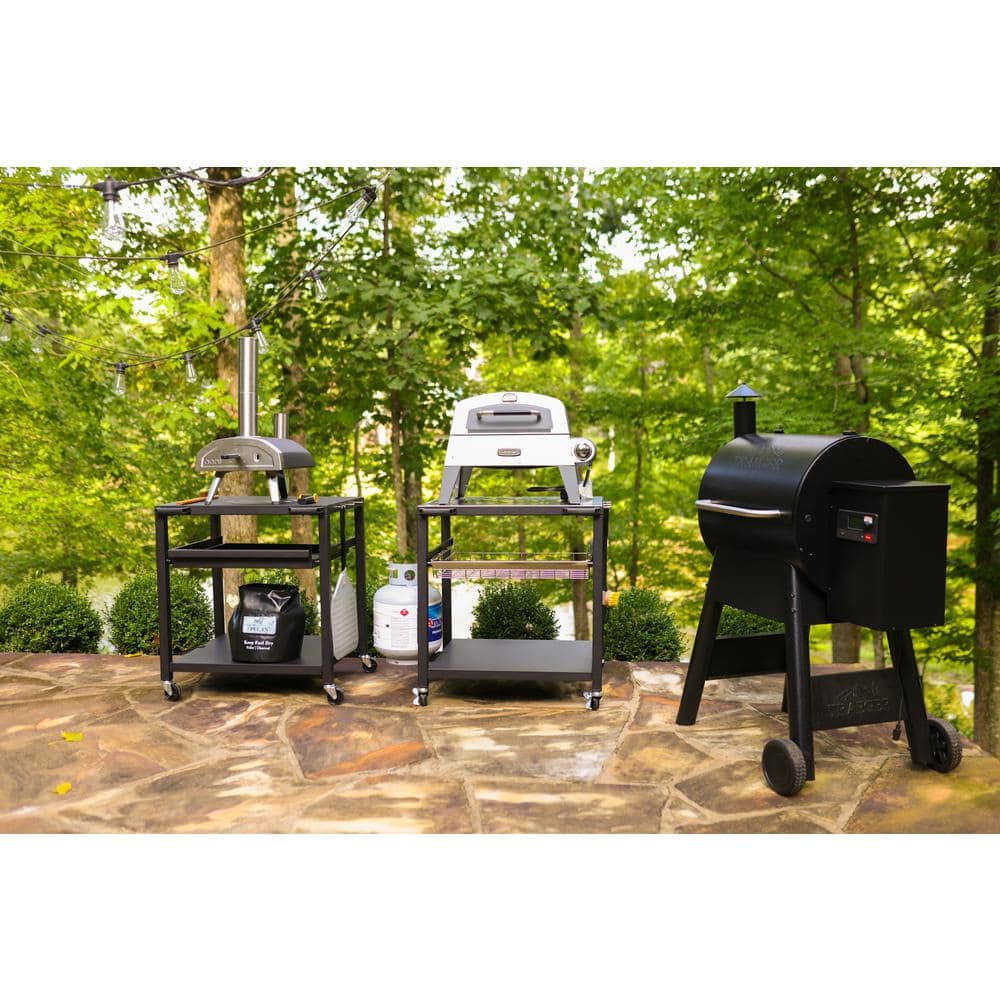 NUUK Stainless Steel Rolling Outdoor Pizza Oven Table with Shelves