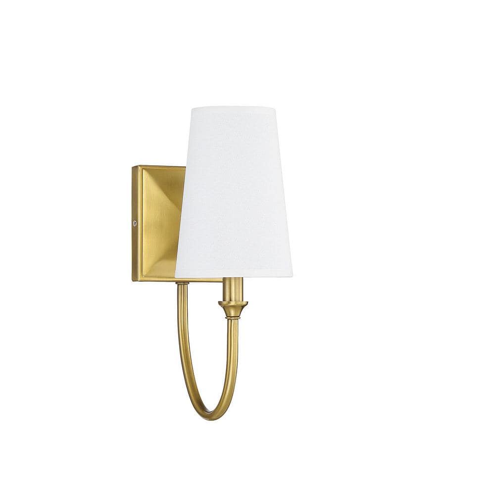 Elegant Brass Dimmable Wall Sconce with White Shade