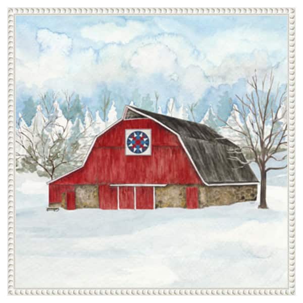 Amanti Art Winter Barn Quilt IV by Tara Reed 22 in. W x 22 in. H Canvas Float Frame in White
