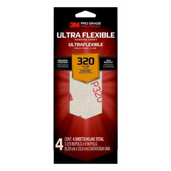 3M Pro Grade Precision 3-2/3 in. x 9 in. 320 Extra Fine Grit Ultra Flexible Sanding Sheets (4-Pack) (Case of 20)