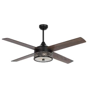 Victoire 52 in. Indoor Black Modern Crystal Ceiling Fan with Remote Control and Light Kit