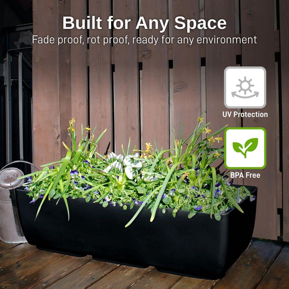 Black Rectangular Polyethylene Indoor/Outdoor Planter