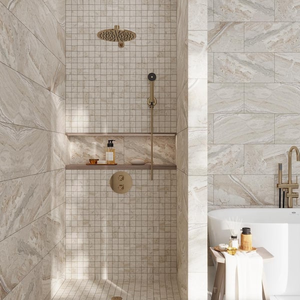 Splendor Beige 11.81 in. x 11.81 in. Matte Porcelain Mosaic Wall and Floor Tile (5.81 sq. ft./case) (6-pack)