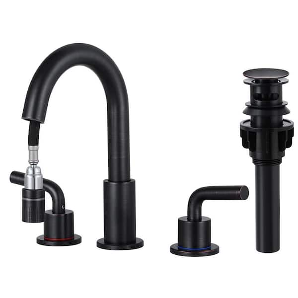 8 in. Widespread Double Handle Bathroom Faucet 3-Hole with Pull Out Sprayer and Pop-Up Drain in Oil Rubbed Bronze