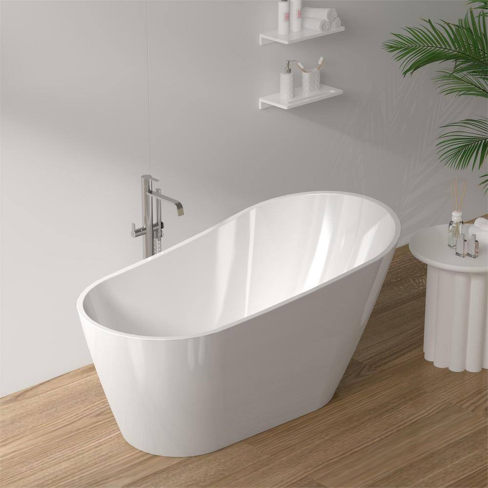 Glossy White 59'' Freestanding Acrylic Soaking Bathtub