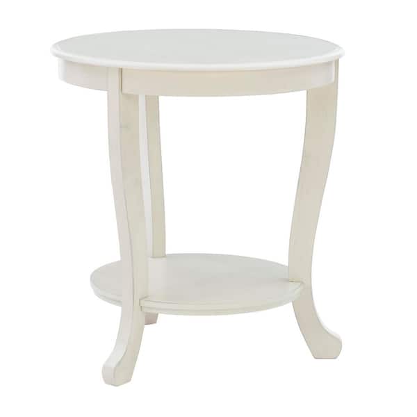 Whither 22 in. White Round Wood End Table with Shelf