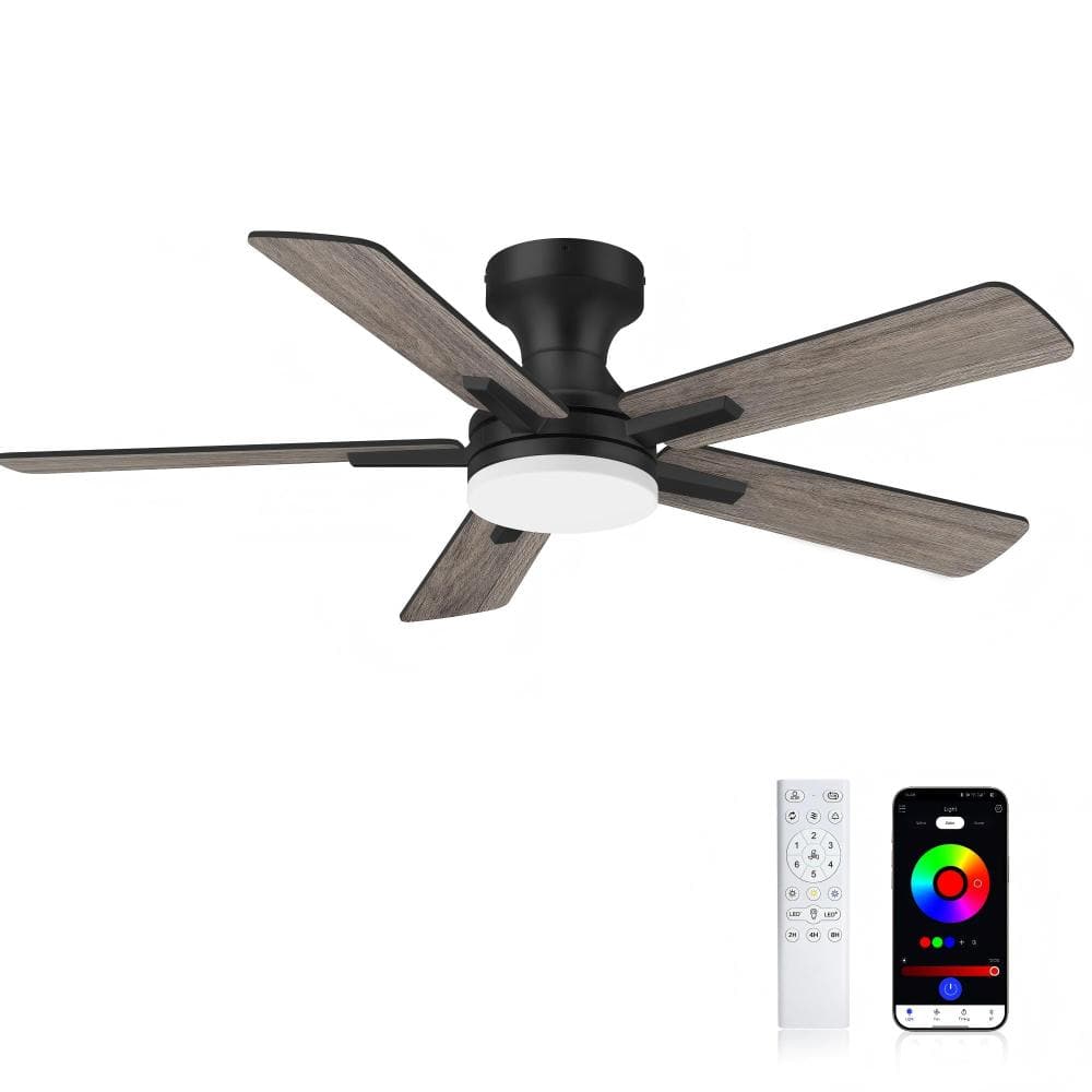 52 in. Standard Style Black Flowing Light Black Flush Mount Standard Ceiling Fan with 18W Dimmable LED Light price history on PriceWatchPro
