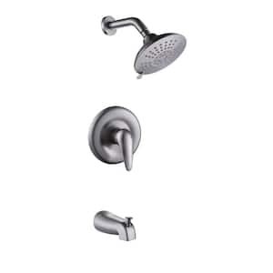Single Handle 5-Spray Wall Mount Tub and Shower Faucet 1.8 GPM in. Brushed Nickel Pressure Balavce Valve Included