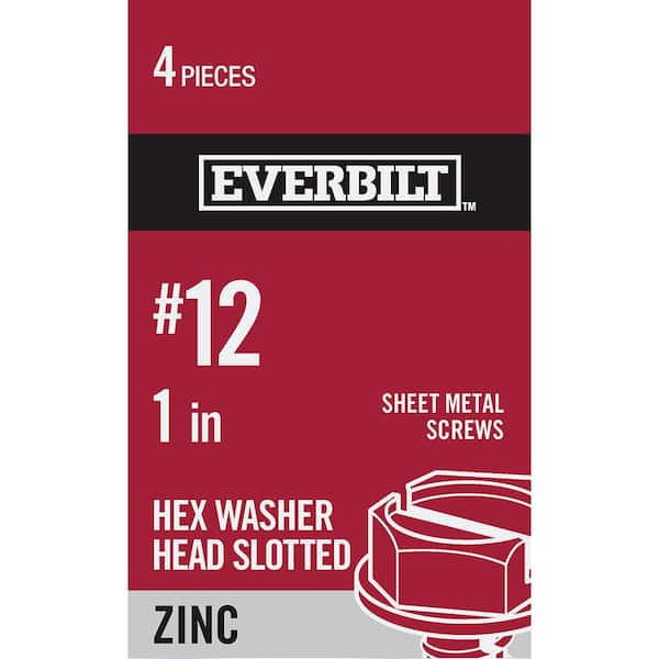 Everbilt #12 1 in. Slotted Hex-Head Sheet Metal Screw (4 Per Pack)