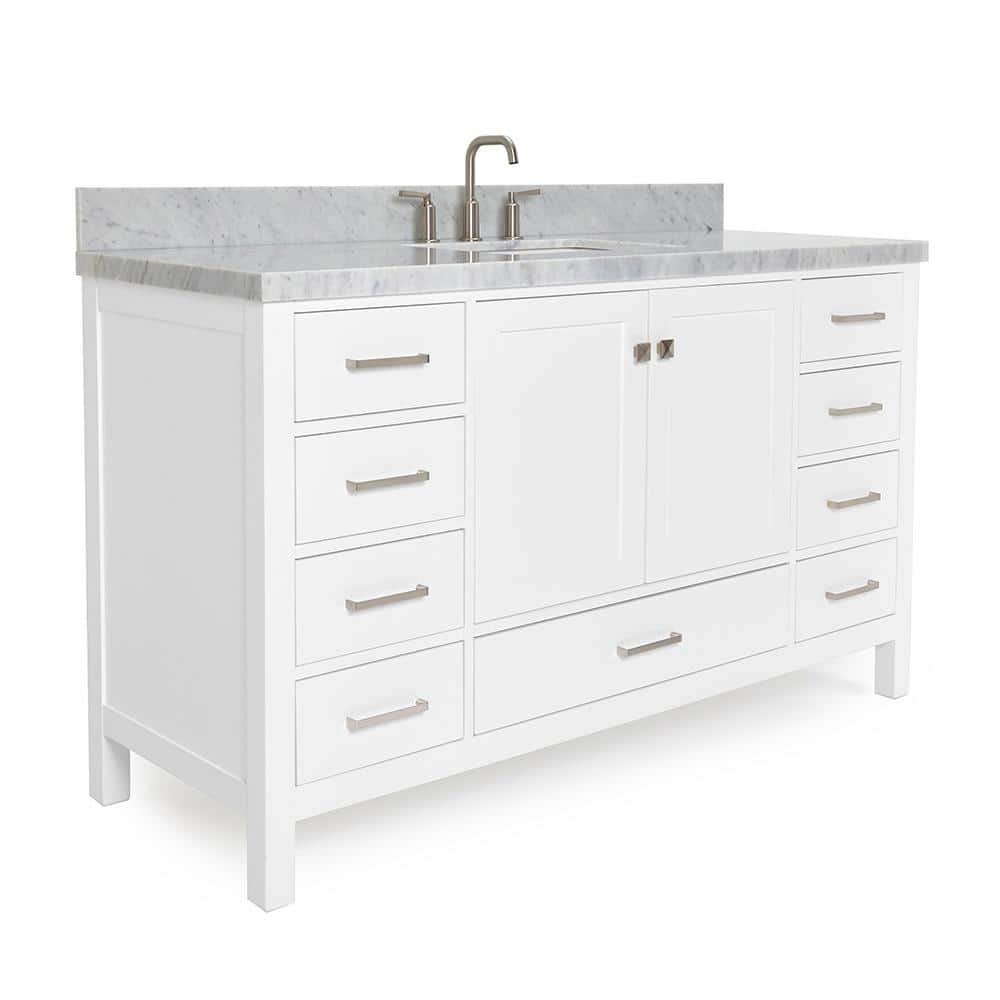 Cambridge 61" White Marble Top Single Vanity with Storage