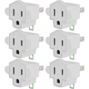 15 Amp Grounded 3-to-2 Prong Adapter with Fireproof, White (6-Pack)