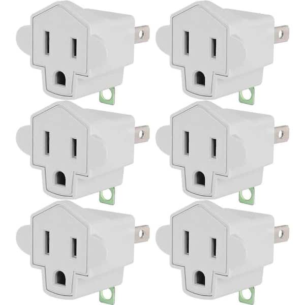Etokfoks 15 Amp Grounded 3-to-2 Prong Adapter with Fireproof, White (6-Pack)