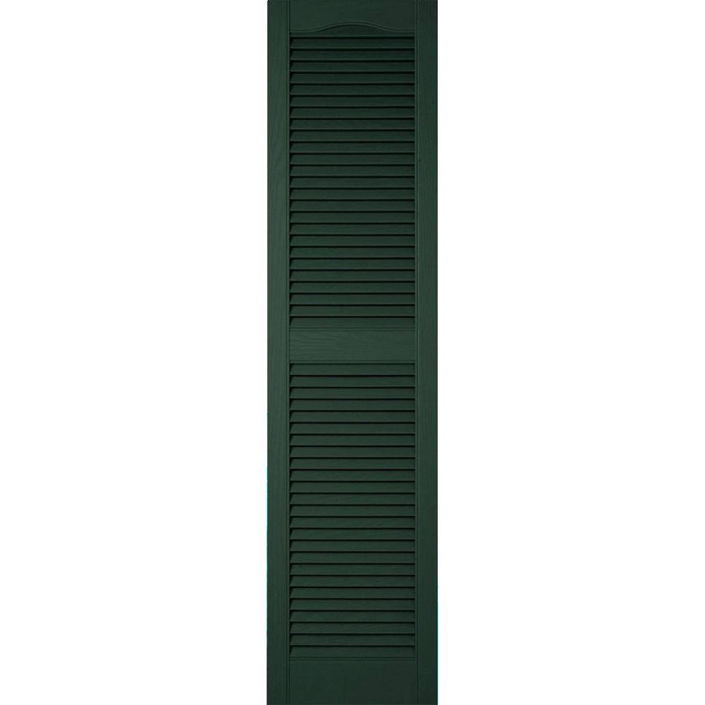 Ekena Millwork 12 In. X 51 In. Lifetime Vinyl TailorMade Cathedral Top Center Mullion Open Louvered Shutters Pair Midnight Green Ll1c12x05100mg