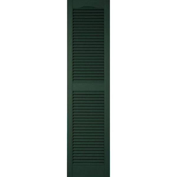 Ekena Millwork 12 in. x 60 in. Lifetime Vinyl Custom Cathedral Top Center Mullion Open Louvered Shutters Pair Midnight Green