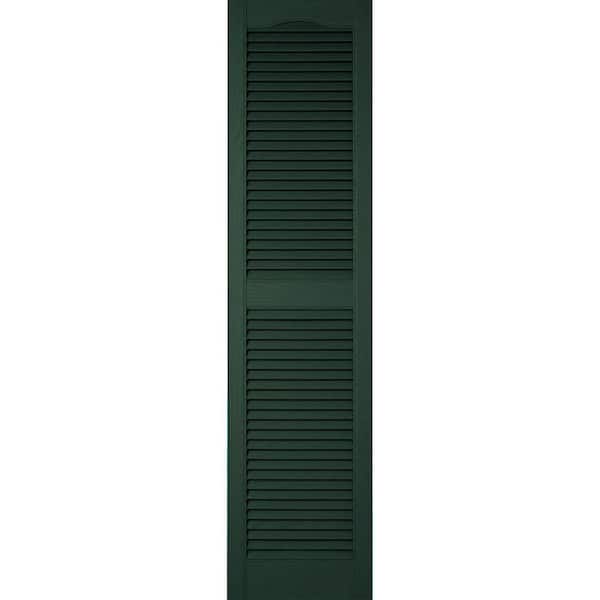 Ekena Millwork 18 in. x 66 in. Lifetime Vinyl Custom Cathedral Top Center Mullion Open Louvered Shutters Pair Midnight Green