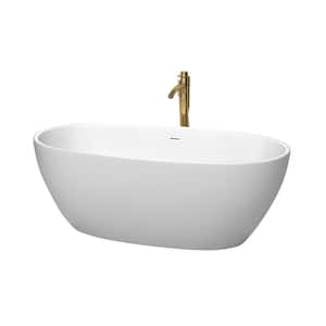 Juno 63 in. Acrylic Flatbottom Bathtub in Matte White with Shiny White Trim and Brushed Gold Faucet