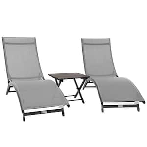 Coral Springs Aluminum Light Grey 3-Piece Outdoor Sling Chaise Lounge Chair Set with Silver Frame and Table