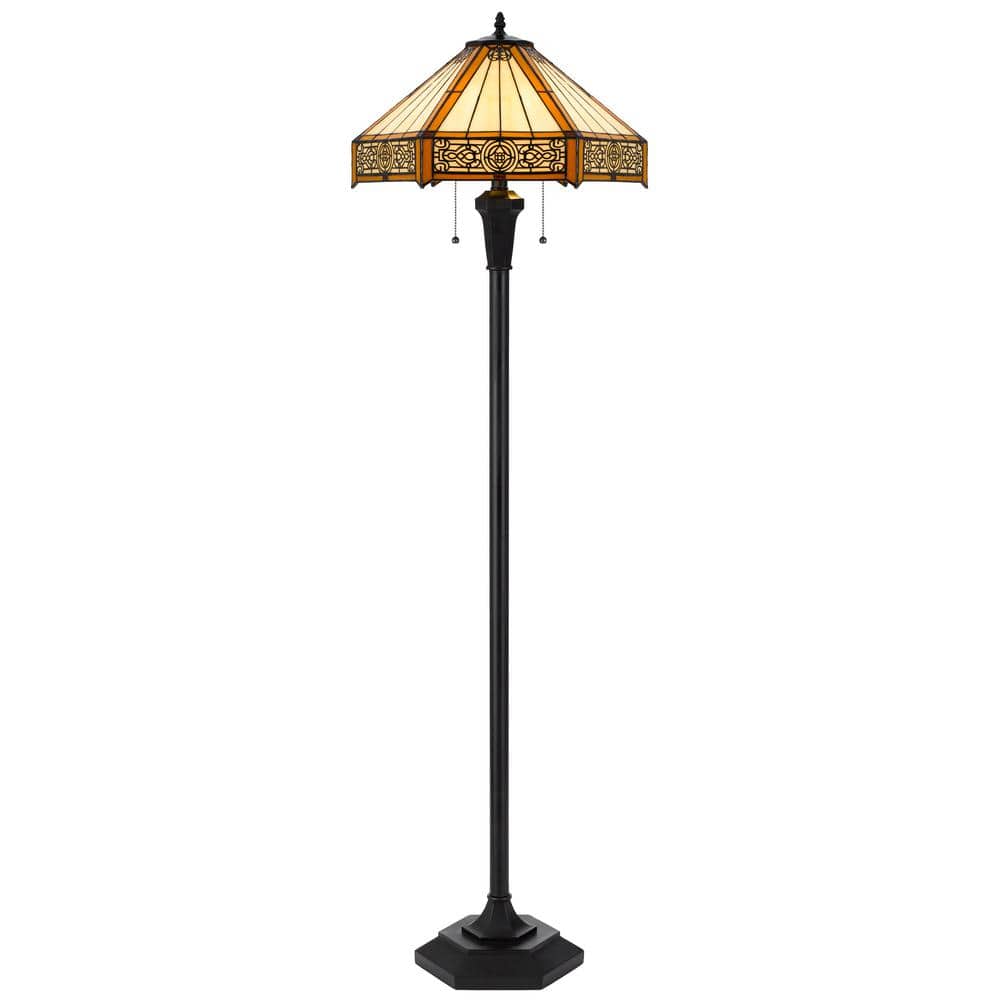 Art Deco Inspired Dark Bronze Stained Glass 60" Floor Lamp