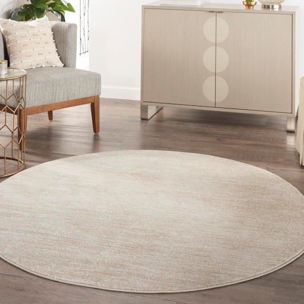 Essentials 6 ft. x 6 ft Ivory Beige Round Solid Indoor/Outdoor Area Rug
