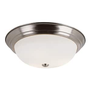 Bowers 15 in. 3-Light Brushed Nickel Flush Mount Ceiling Light Fixture with Frosted Glass Shade