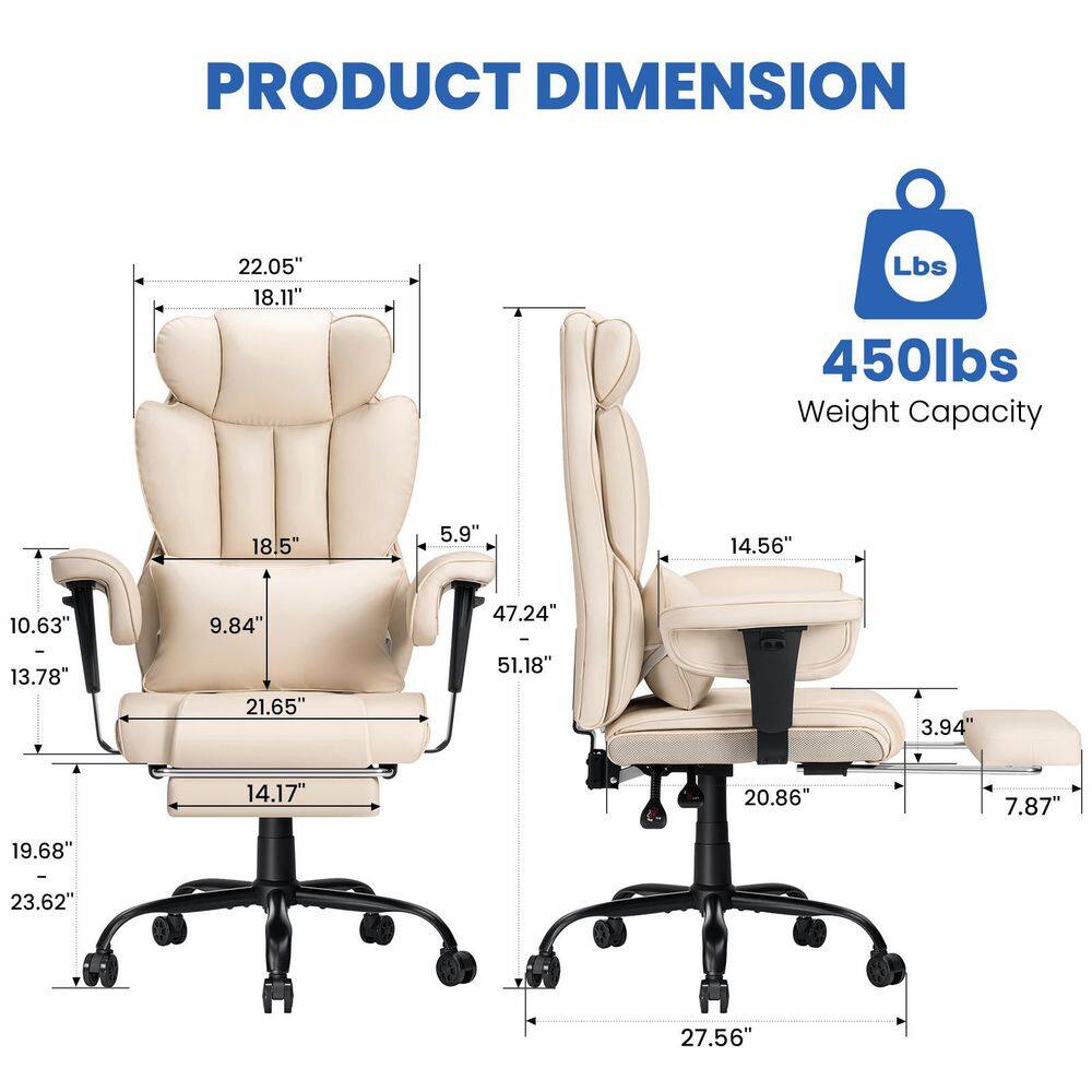 Beige Faux Leather Ergonomic Executive Chair with Adjustable Arms and Metal Base