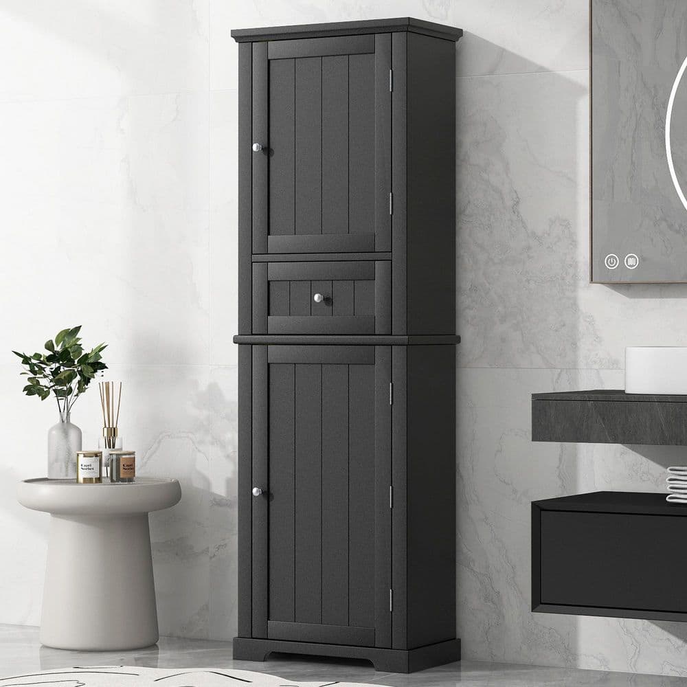 22 in. W x 11 in. D x 67 in. H Black MDF Linen Cabinet w/Drawer and Adjustable Shelf in Black price history on PriceWatchPro