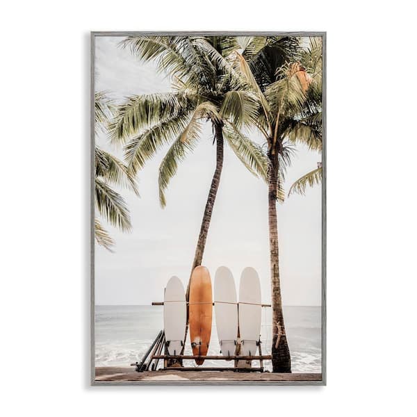 Stupell Industries Hawaii Surfboards View by Sisi and Seb Gray Framed Coastal Giclee Art Print 24 in. x 16 in.
