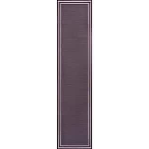 Sloane Classic 2-Stripe Border Washable Dark Purple/Light Purple 2 ft. x 8 ft. Runner Rug