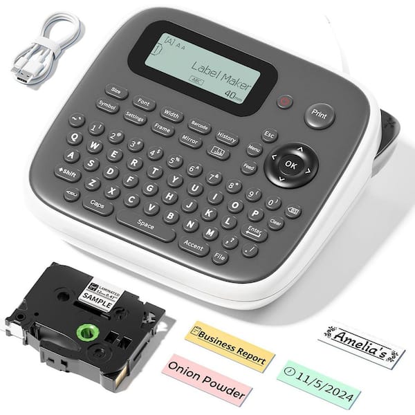 Portable Label Maker Machine with 12mm White Tape, Inkless Labeling Machine for Home, School, Office