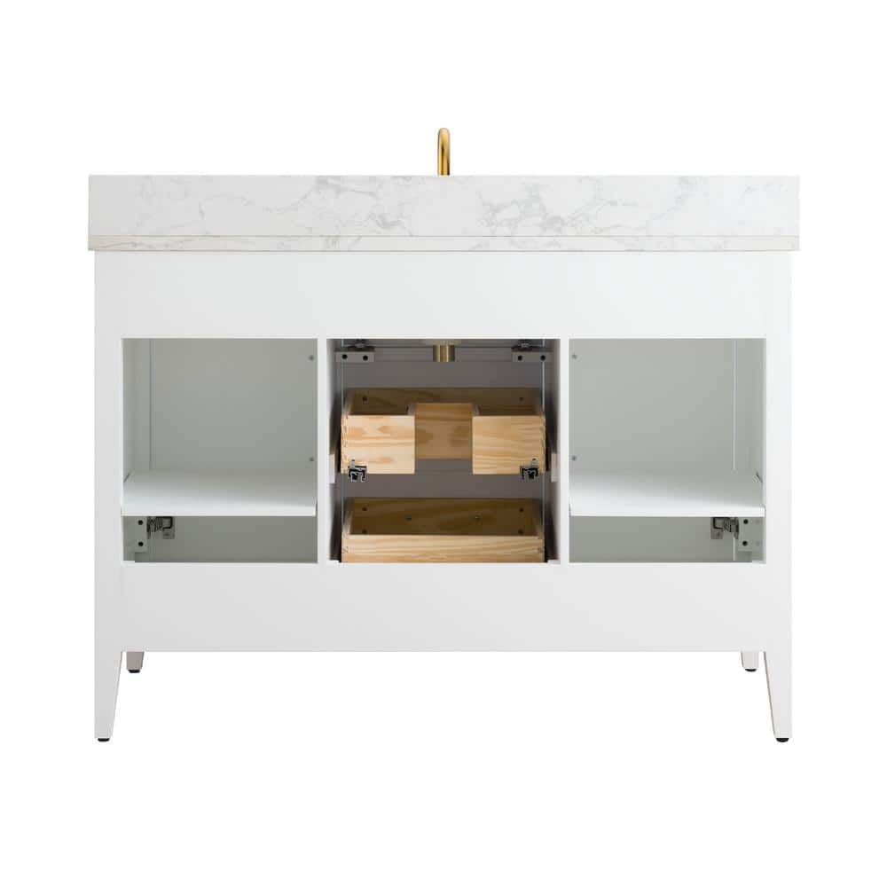 White 48'' Single Bathroom Vanity with Engineered Marble Top